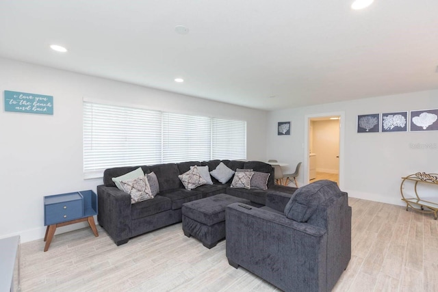 living room with light hardwood / wood-style flooring