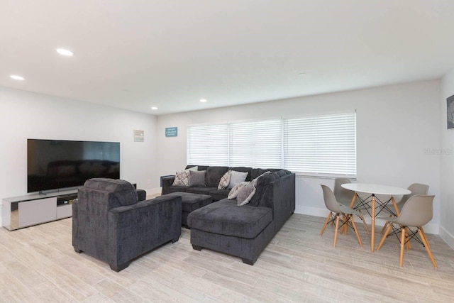 living room featuring light wood-type flooring