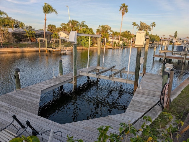 dock area featuring a water view