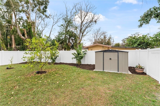 view of yard with a storage unit