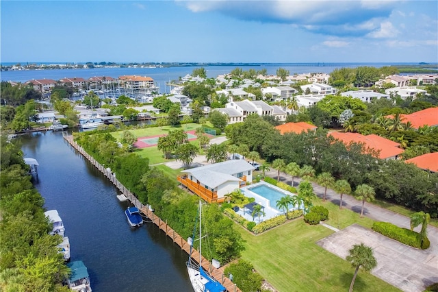 bird's eye view featuring a water view