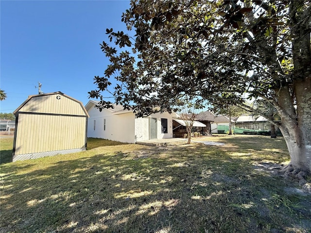 view of yard with a storage shed