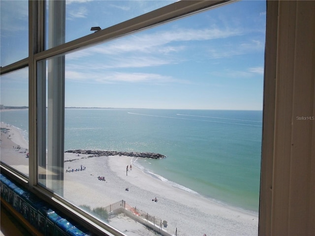 property view of water featuring a view of the beach