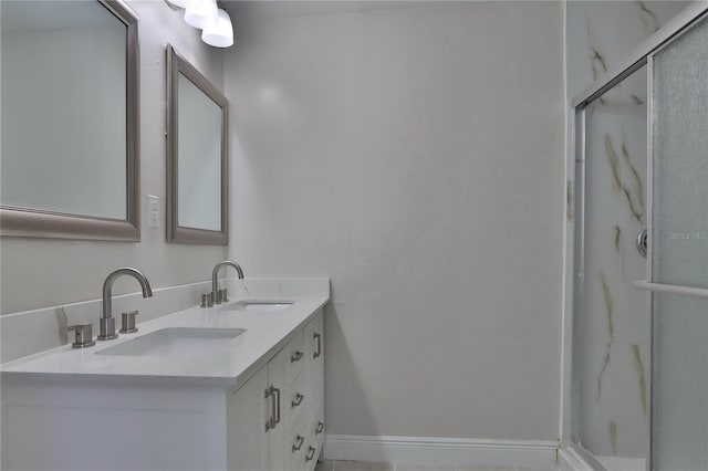 5729 13th St, Zephyrhills, FL 33542 - bathroom with a shower stall and double vanity