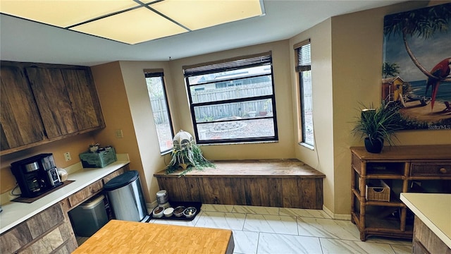 kitchen with dark brown cabinetry