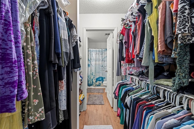 walk in closet with hardwood / wood-style flooring