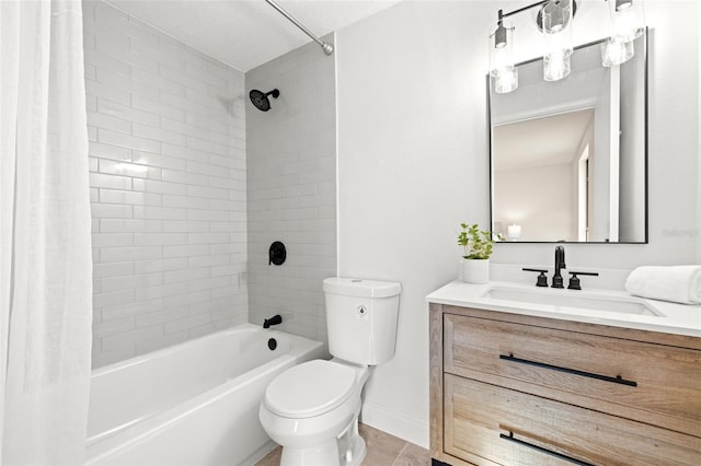 full bathroom featuring vanity, toilet, tile patterned flooring, and shower / tub combo