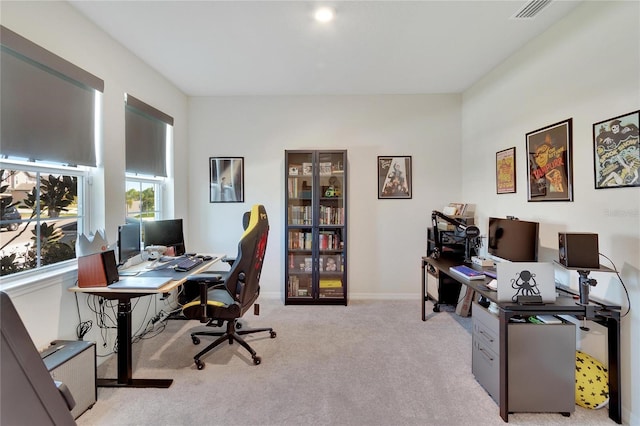 view of carpeted home office