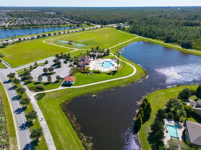 aerial view featuring a water view