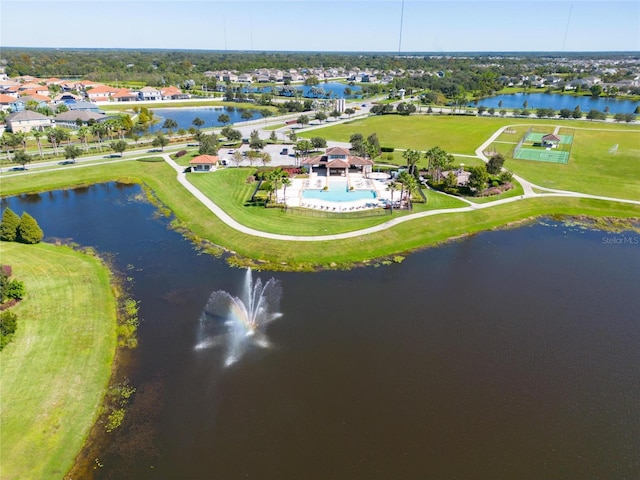 aerial view with a water view