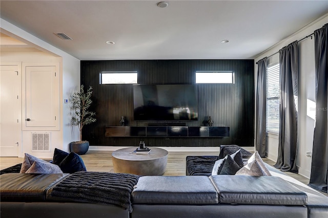 living room with light wood-type flooring