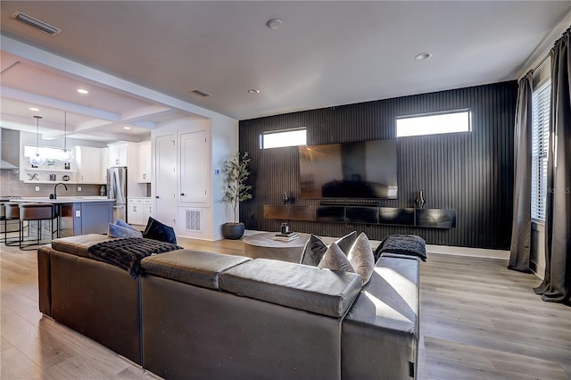 living room with light wood-type flooring