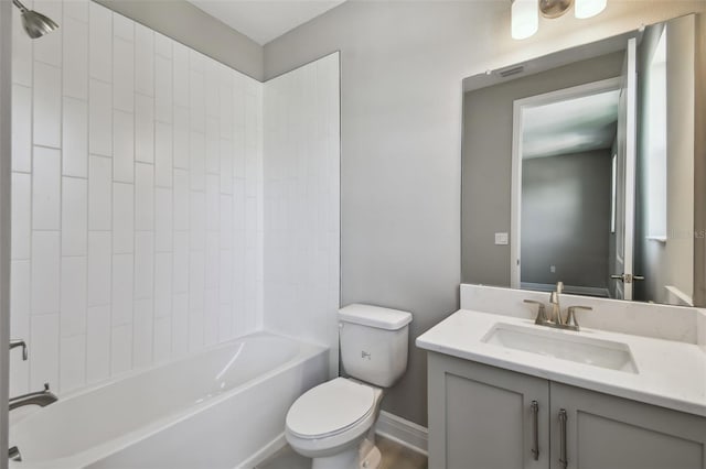 full bathroom featuring  shower combination, toilet, and vanity