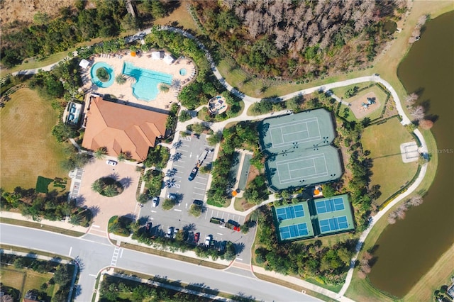 aerial view with a water view