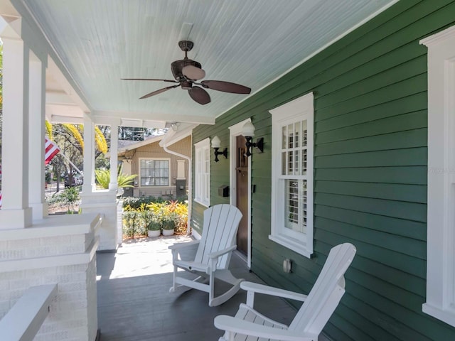 view of patio / terrace featuring a porch and ceiling fan