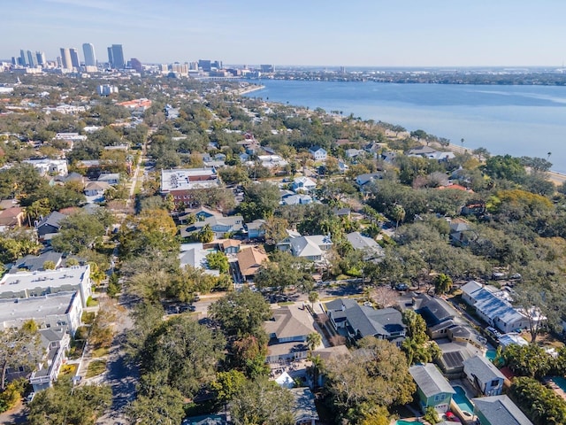 aerial view featuring a water view