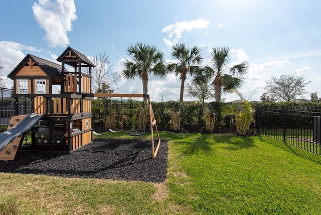 view of jungle gym with a yard