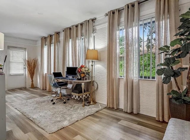 office with light wood-type flooring