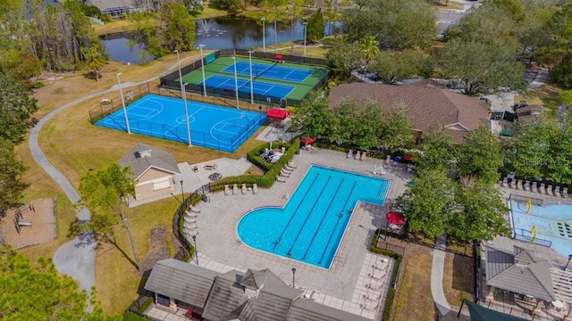 aerial view with a water view