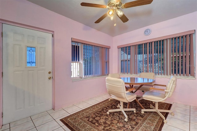 view of patio featuring ceiling fan