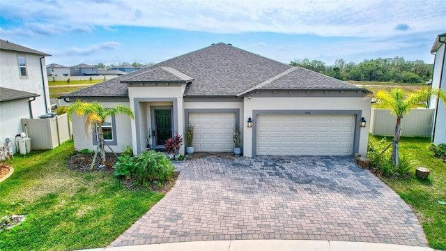 view of front facade with a garage and a front lawn