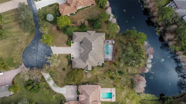 aerial view with a water view