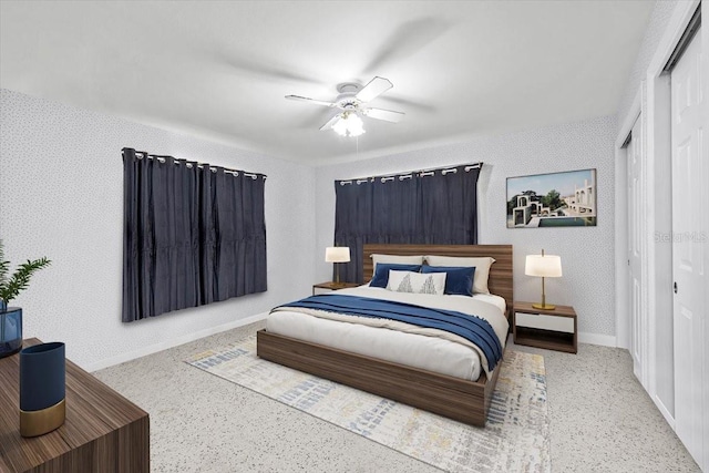 bedroom with a closet and ceiling fan