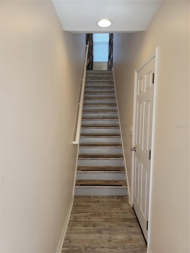 stairway featuring hardwood / wood-style floors