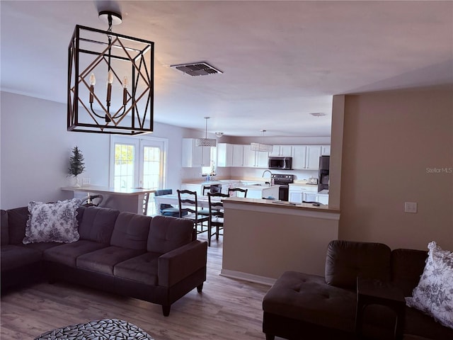 living room with light wood-type flooring