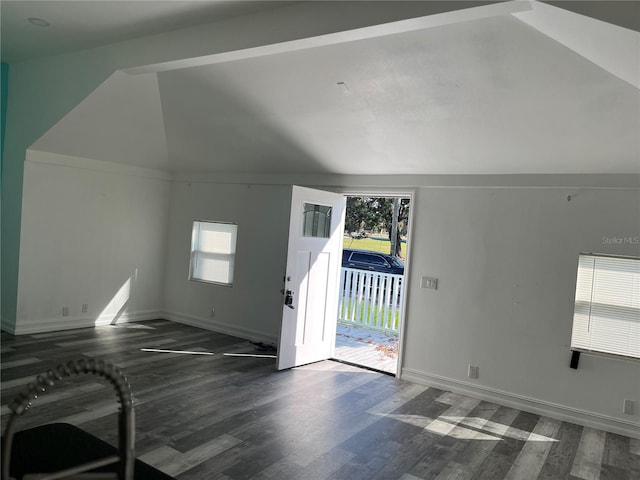 interior space featuring vaulted ceiling and dark hardwood / wood-style floors