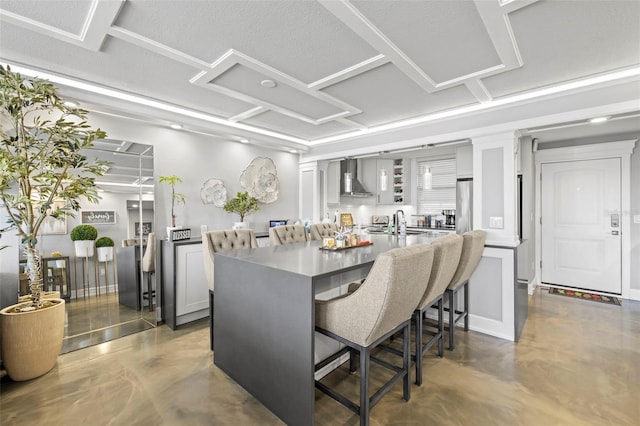 dining area with concrete floors