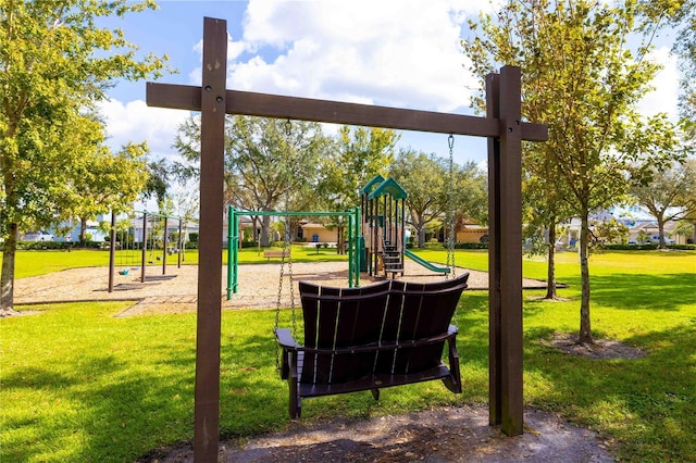 view of play area with a yard