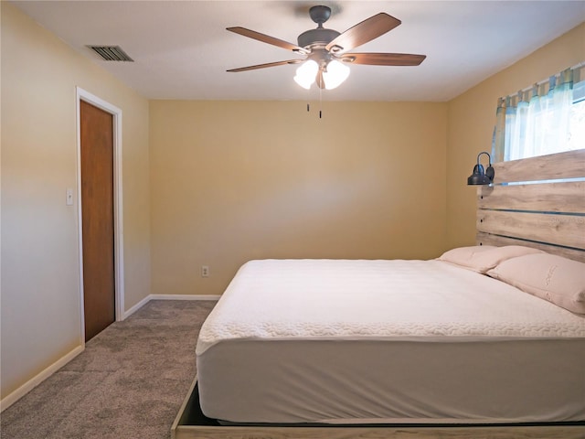 bedroom featuring carpet floors and ceiling fan