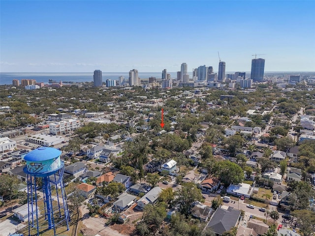 aerial view featuring a water view