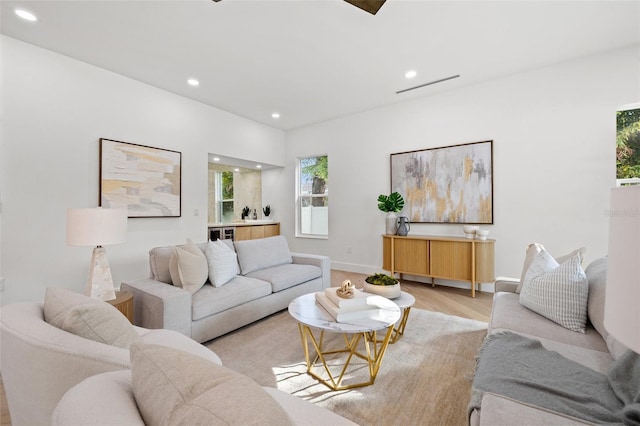 living room featuring light hardwood / wood-style flooring