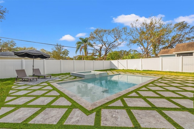 view of swimming pool with a patio area and an in ground hot tub