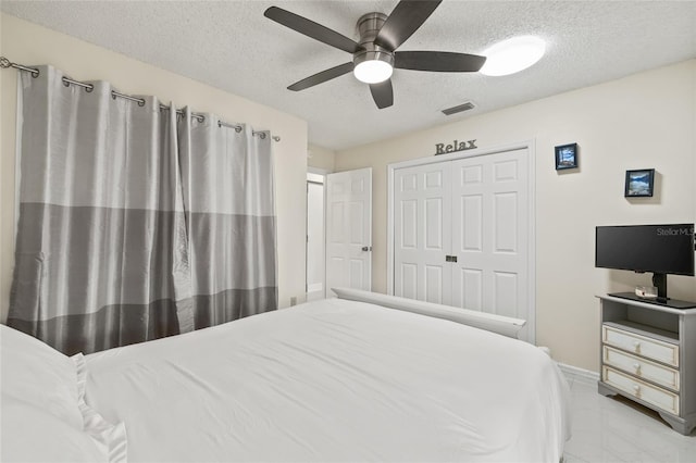 1007 Lake Avoca Dr, Tarpon Springs, FL 34689 - bedroom with ceiling fan, a textured ceiling, and a closet