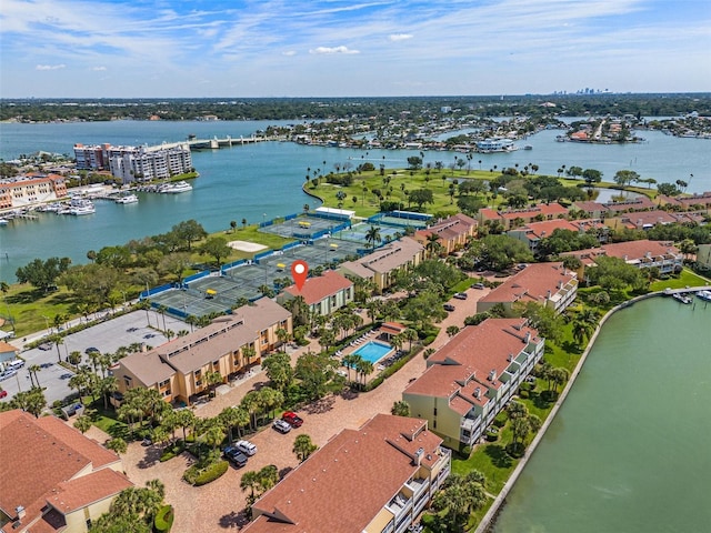 aerial view with a water view