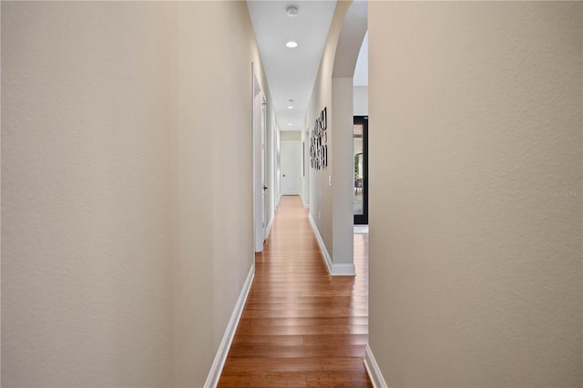 hallway with wood-type flooring