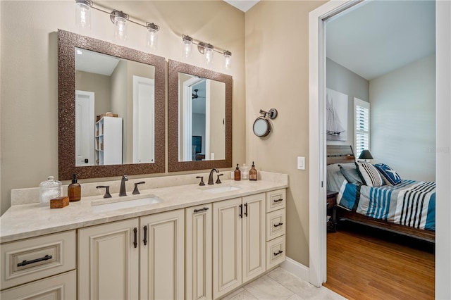 bathroom with vanity and vaulted ceiling