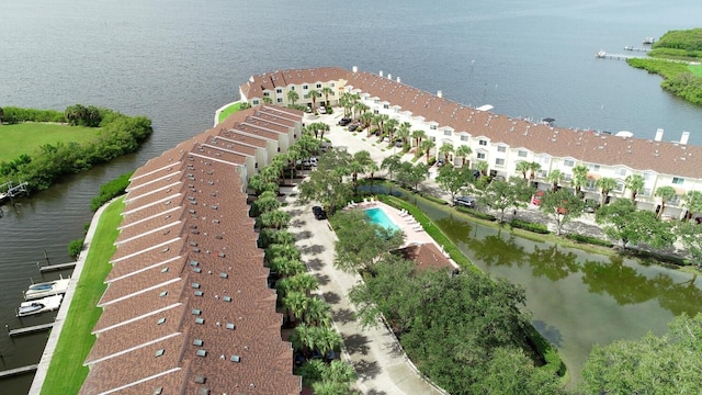 aerial view with a water view