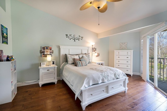 102 Brent Cir, Oldsmar, FL 34677 - bedroom featuring dark wood-type flooring, multiple windows, access to exterior, and vaulted ceiling