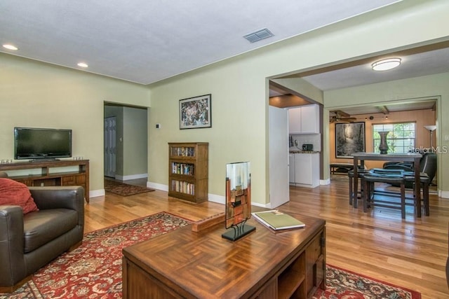 living room with light wood-type flooring