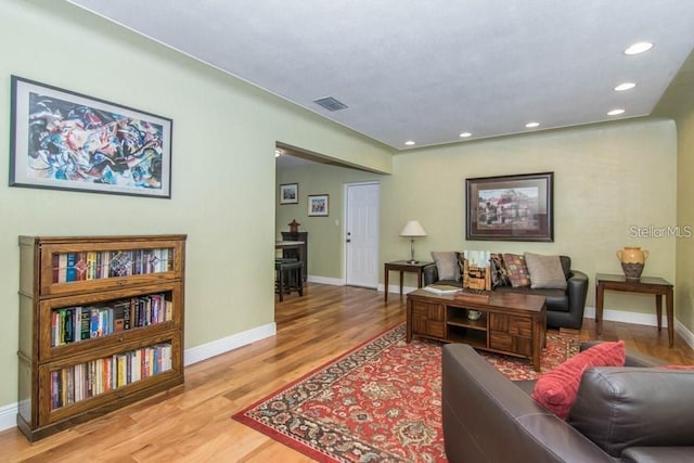 living room featuring light wood-type flooring