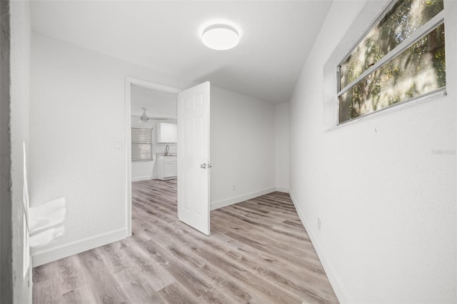 interior space featuring sink and light wood-type flooring