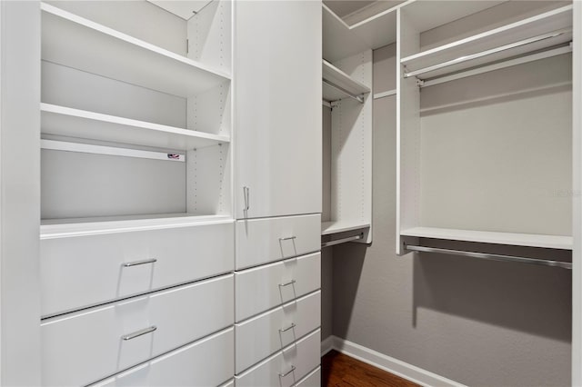 walk in closet featuring dark hardwood / wood-style floors