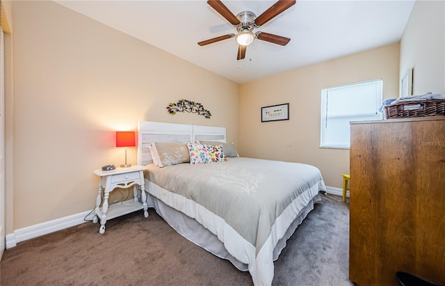 bedroom featuring carpet floors and ceiling fan