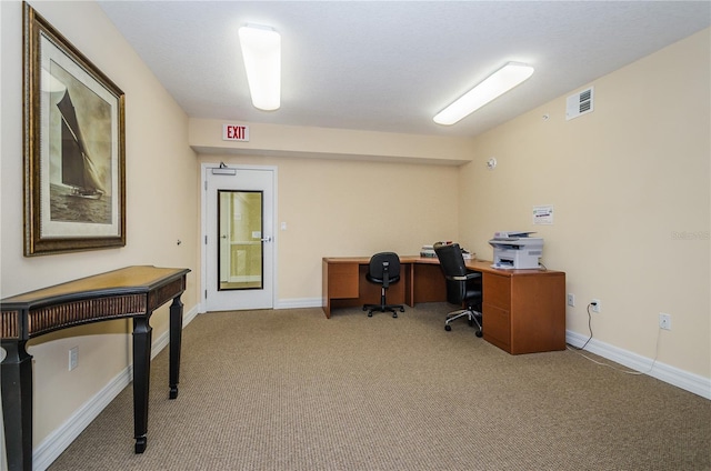 view of carpeted home office