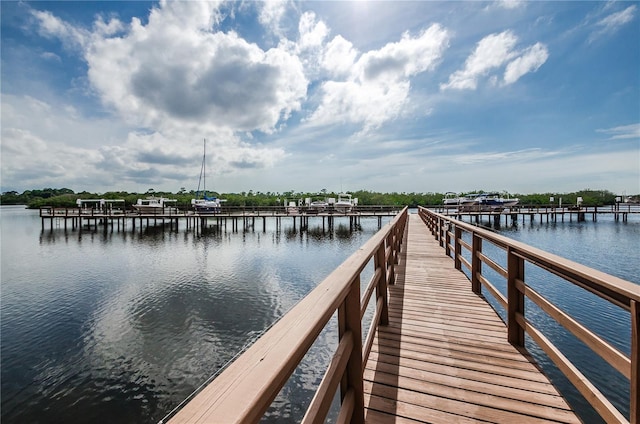 view of dock with a water view