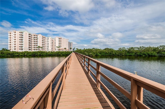 dock area featuring a water view